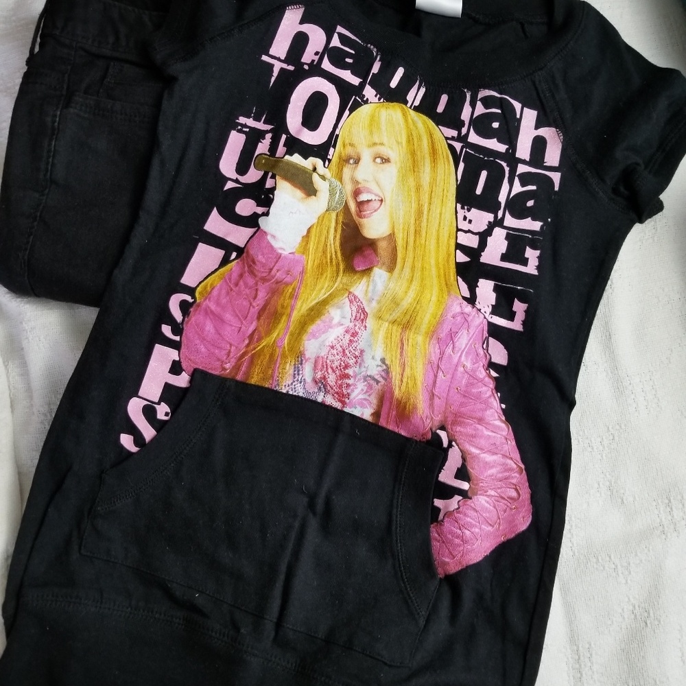 Girl Black Jeans and Hannan Montana Shirt